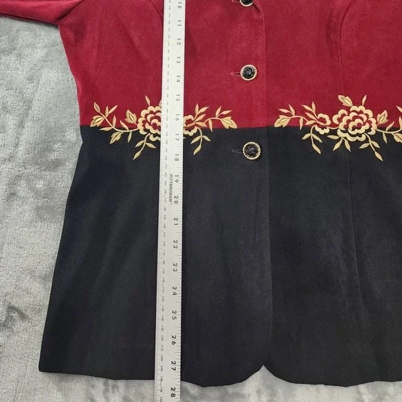 Vintage R&K Originals Pant Suit Womens 12 Black Burgundy Gold Embroidered Sueded - Picture 9 of 16